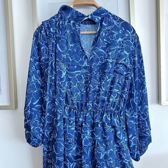 Sachin & Babi Dress Womens 2 Brielle Floral Print Tiered Tie Neck Satin Midi - Picture 7 of 16